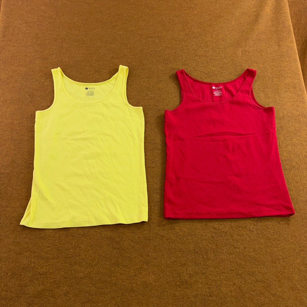 Stylus Womens XLYellow Red Ribbed Cotton Blend Scoop Neck Tank Top 2 Pack
